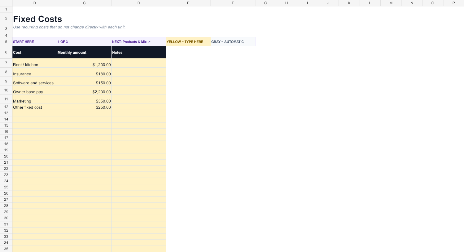 Preview of the Break-Even Spreadsheet workbook