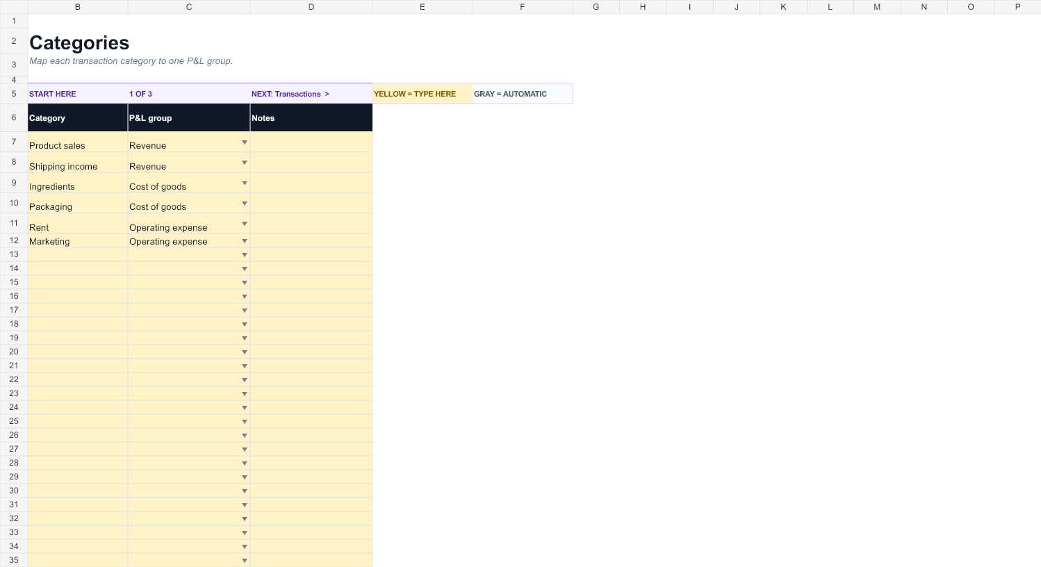 Preview of the Monthly Business P&L Spreadsheet workbook