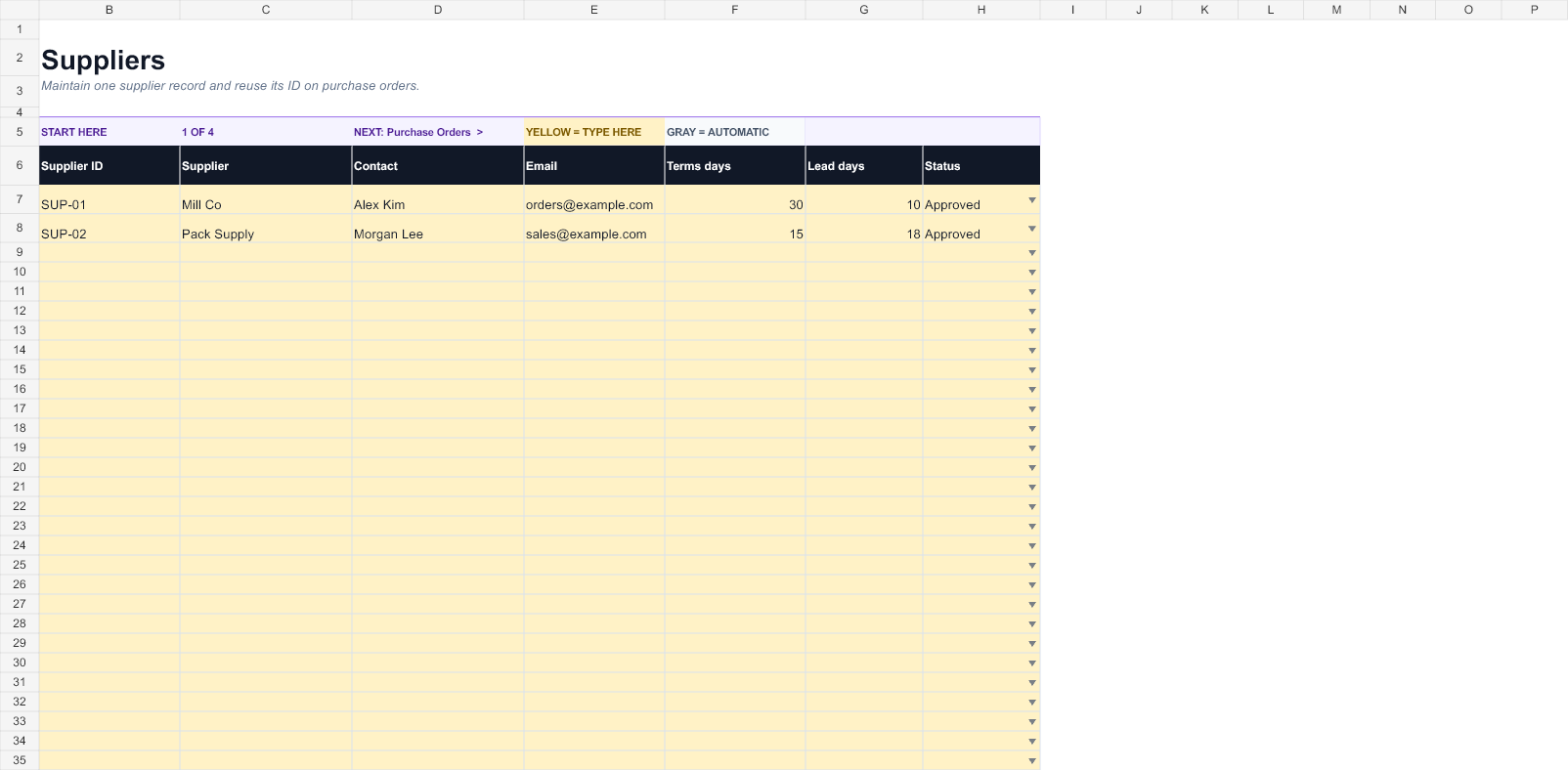 Preview of the Purchase Order Tracker workbook