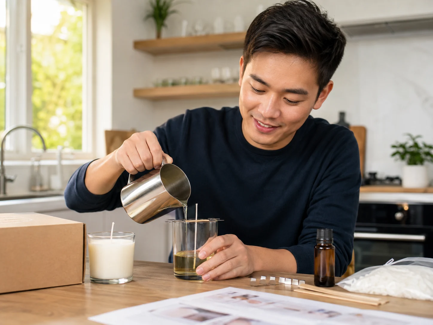 A first-time customer completes a carefully designed candle starter kit at home.