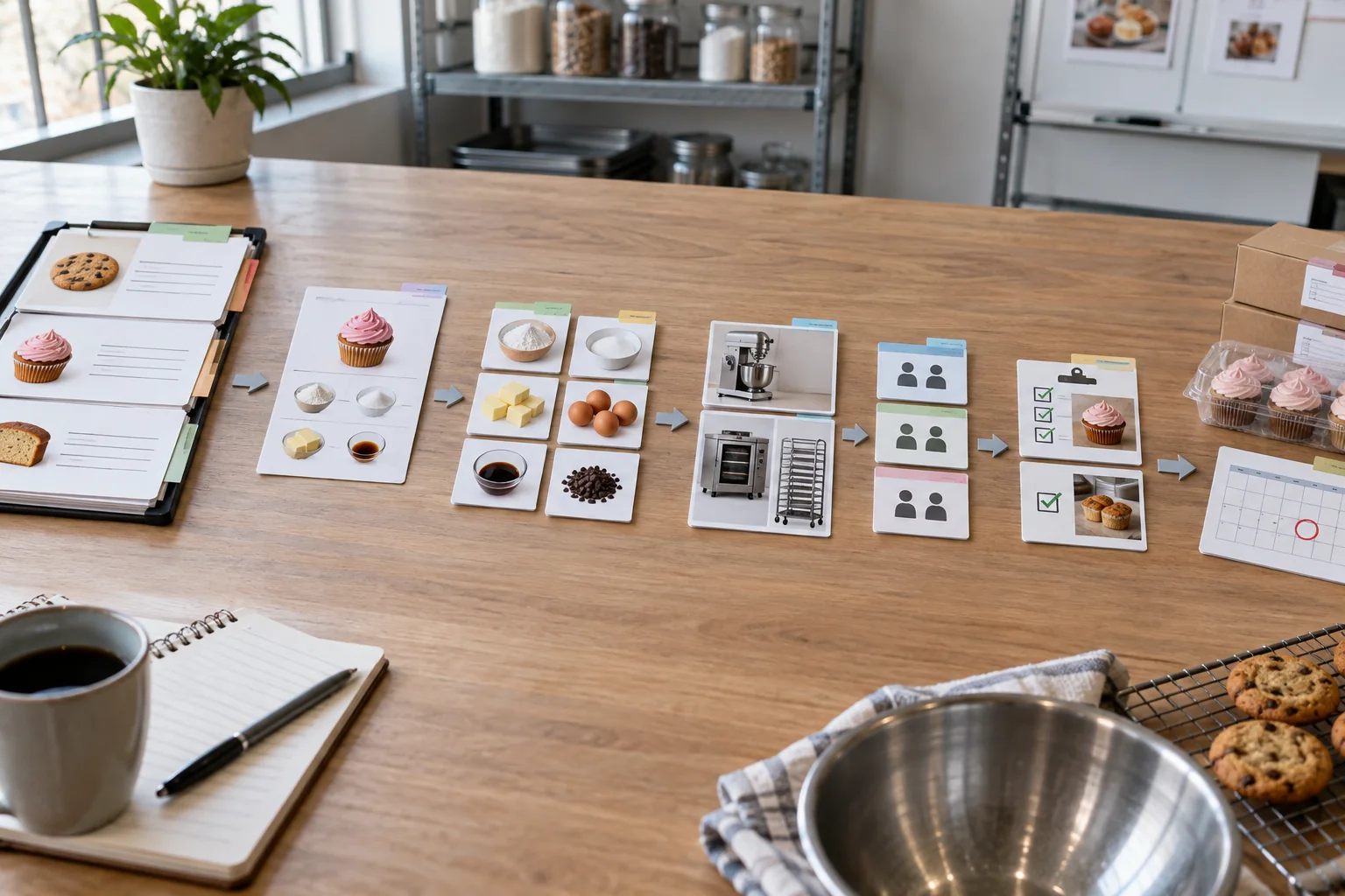 Orders, formula, material cards, equipment schedule, labor blocks, quality gates, and due dates form a software test.