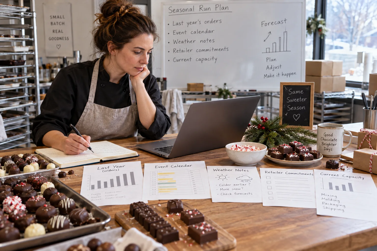 A confectionery maker forecasts a seasonal run from orders, event dates, retailer commitments, and capacity.