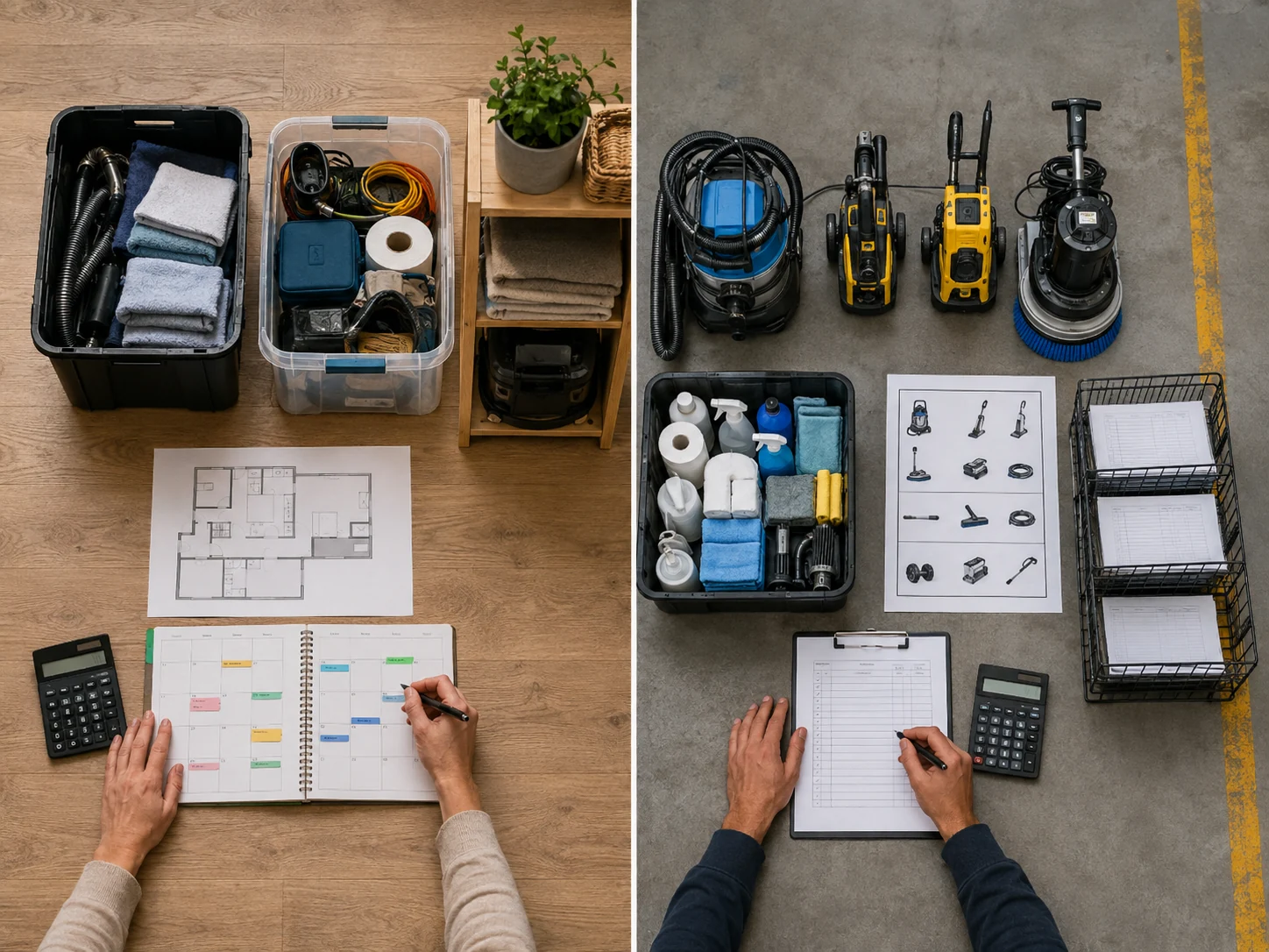 A shared-space decision compares rental hours, travel, storage, equipment, compliance, and recovered capacity.