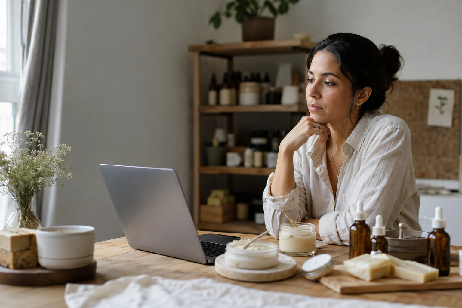 A skincare maker compares a styled photo setup with the information shown on a product page.