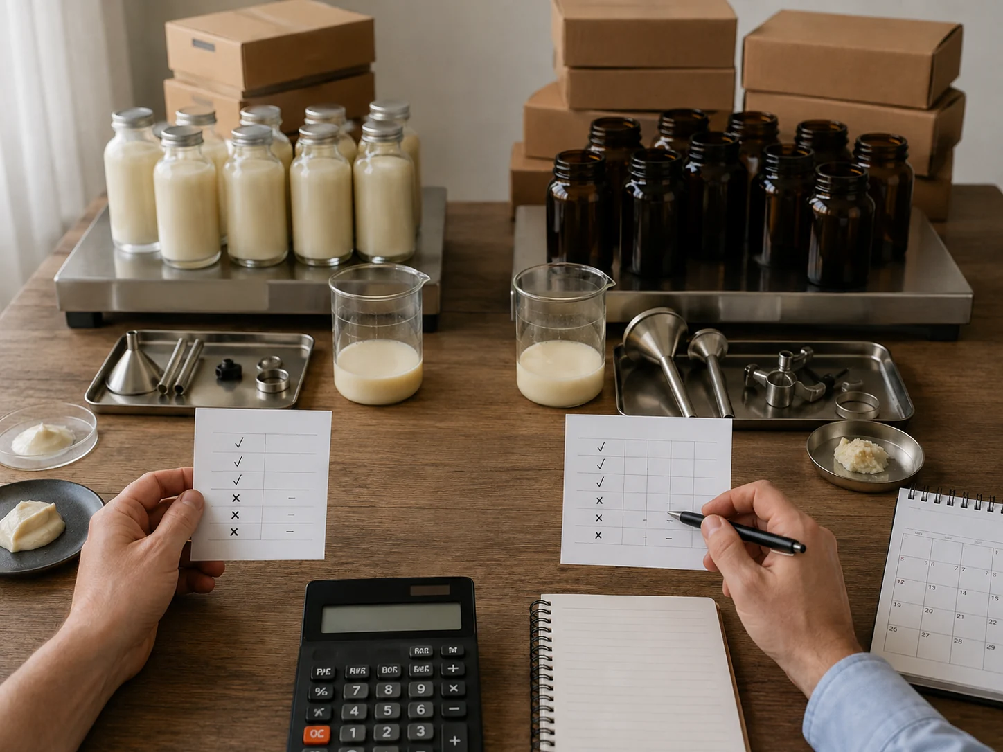 Two batch sizes are compared using setup time, yield, storage, cash, and quality evidence.