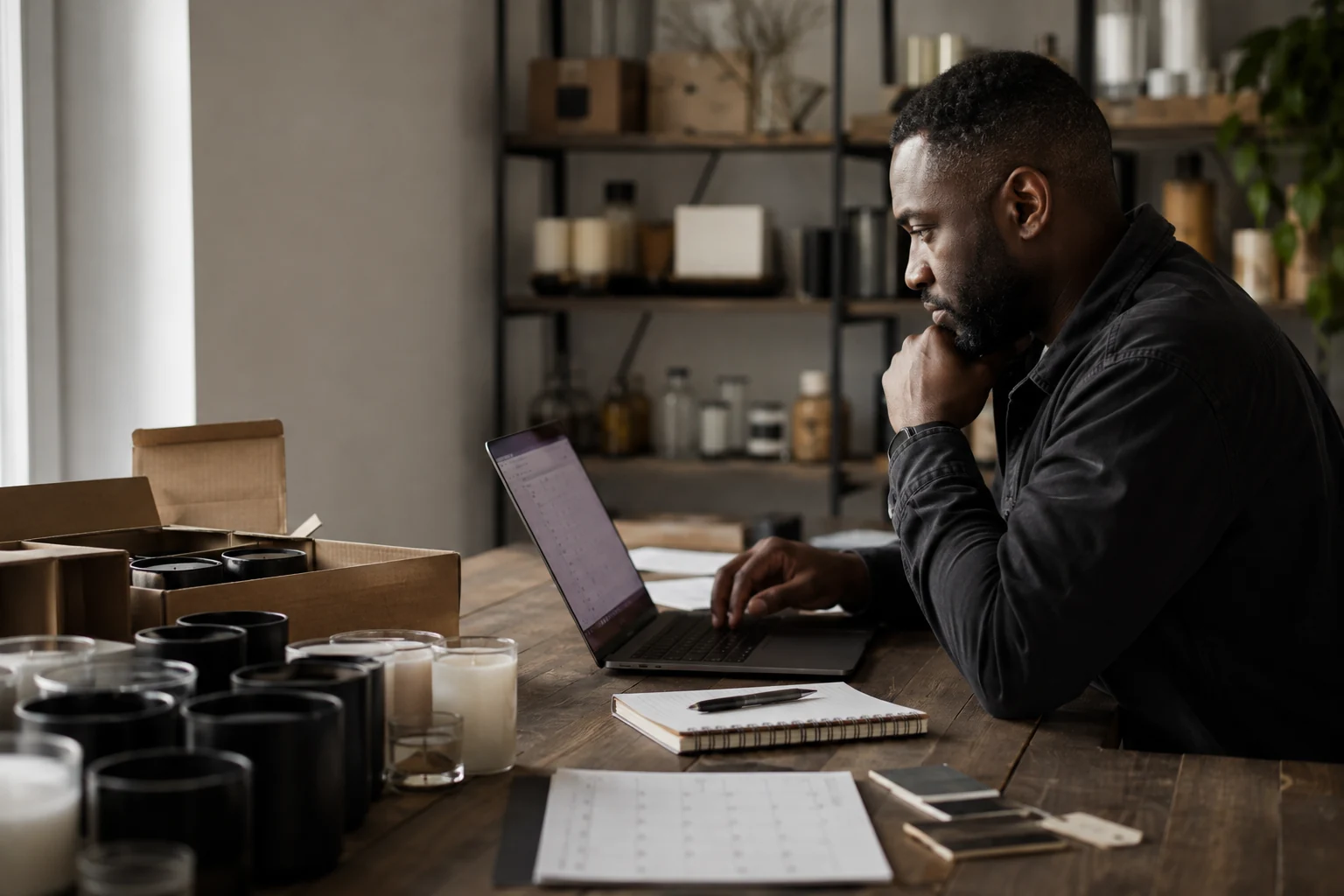 A maker reviews unanswered supplier messages beside low component stock and open customer orders.