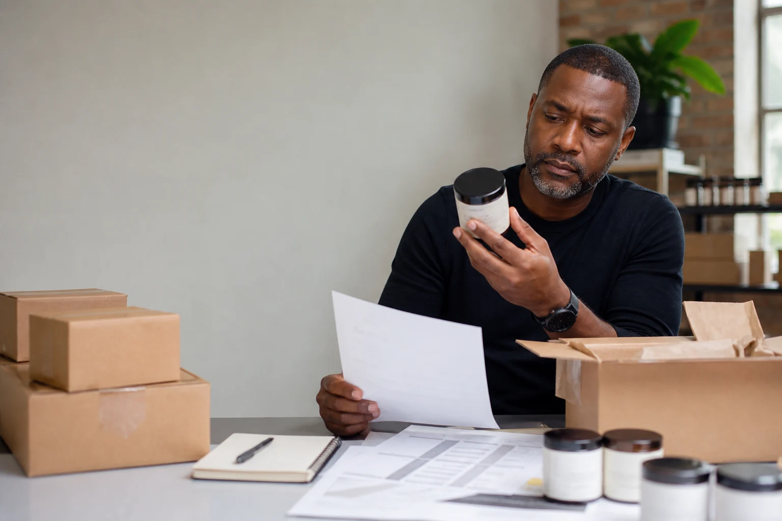 A maker reviews case packs, buyer samples, pricing, and a production calendar before accepting wholesale.