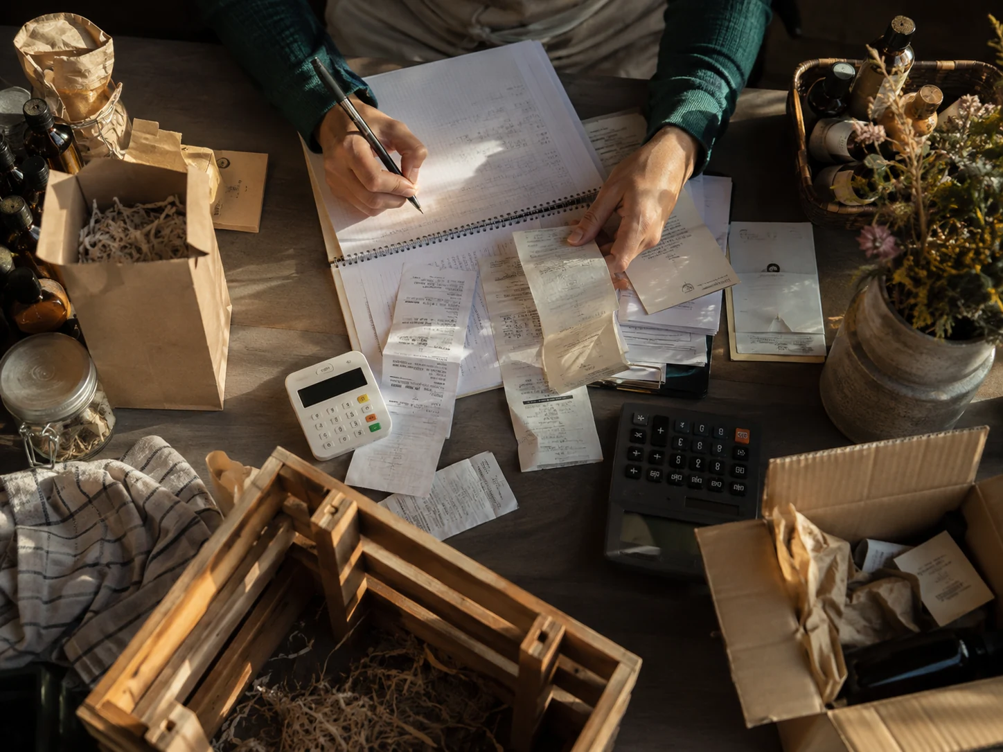 A maker reconciles card sales against depleted stock, rush freight, and event expenses.