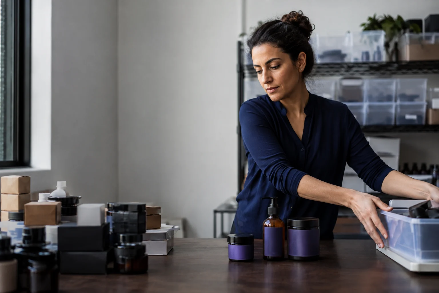 A maker clears an overcrowded product table and focuses on three strong hero products.